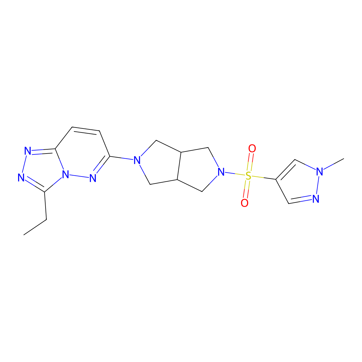 4-[(5-{3-ethyl-[1,2,4]triazolo[4,3-b]pyridazin-6-yl}-octahydropyrrolo[3,4-c]pyrrol-2-yl)sulfonyl]-1-methyl-1H-pyrazole molecular structure, CAS 2640966-83-0