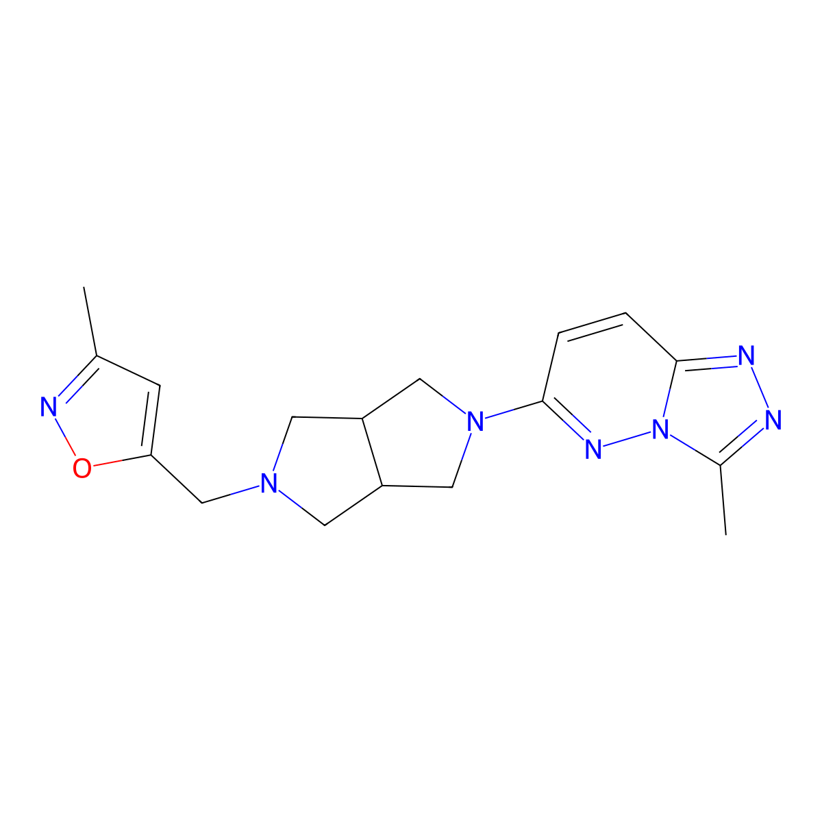3-Methyl-5-[(5-{3-methyl-[1,2,4]triazolo[4,3-b]pyridazin-6-yl}-octahydropyrrolo[3,4-c]pyrrol-2-yl)methyl]-1,2-oxazole molecular structure, CAS 2640966-89-6