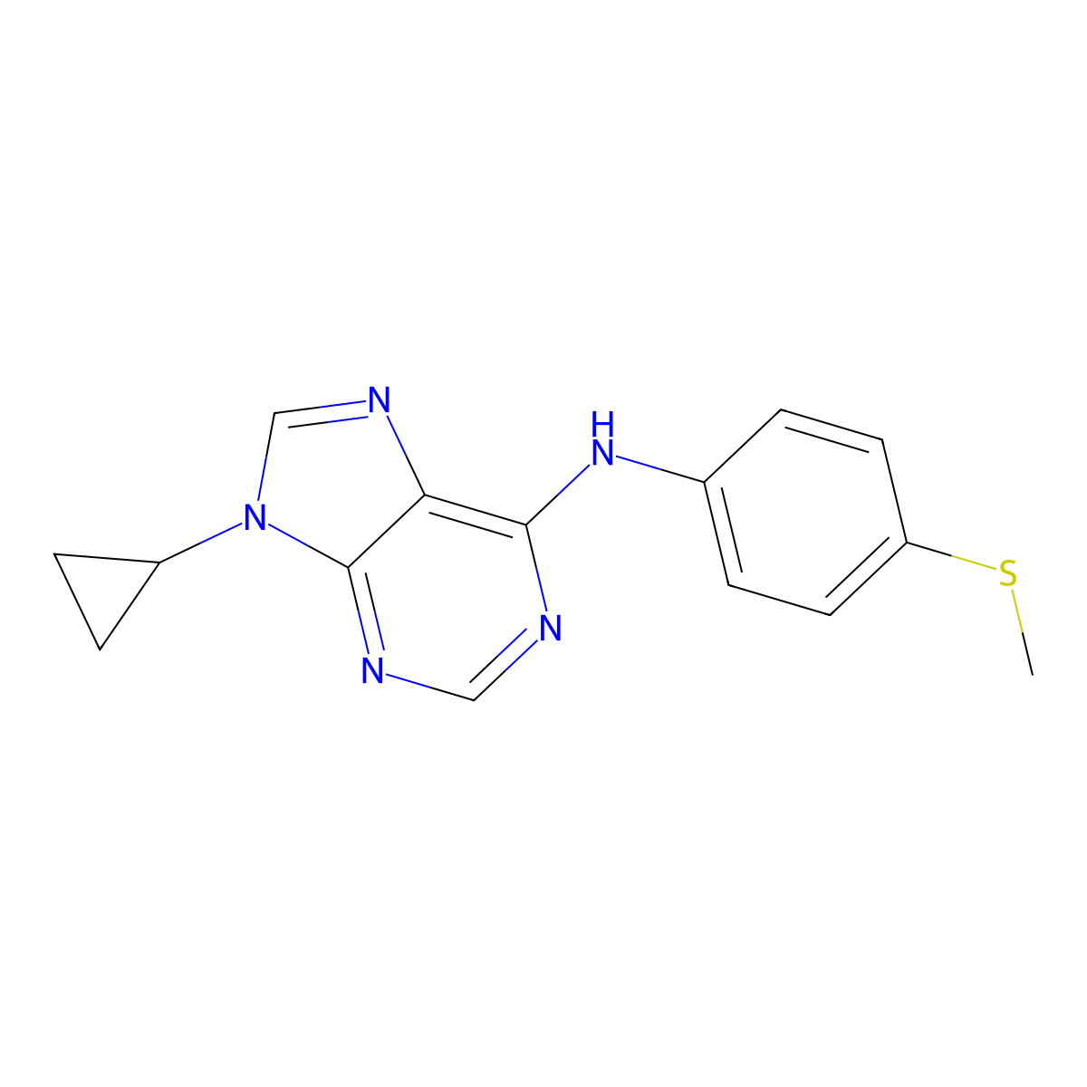 9-cyclopropyl-N-[4-(methylsulfanyl)phenyl]-9H-purin-6-amine molecular structure, CAS 2640966-90-9