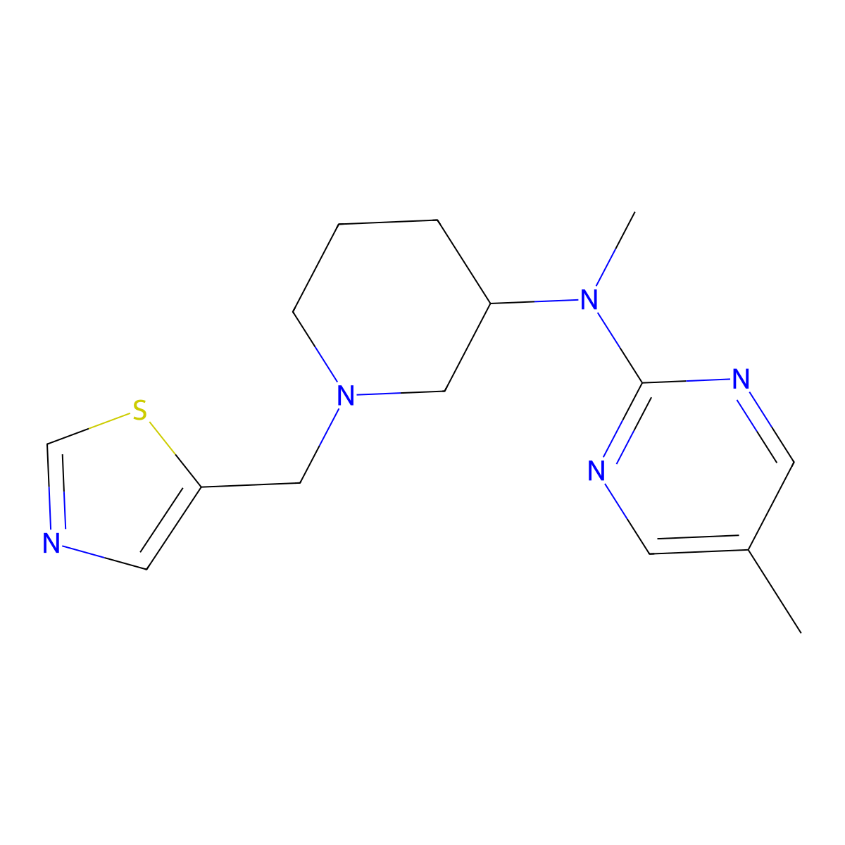 N,5-dimethyl-N-{1-[(1,3-thiazol-5-yl)methyl]piperidin-3-yl}pyrimidin-2-amine molecular structure, CAS 2640966-93-2