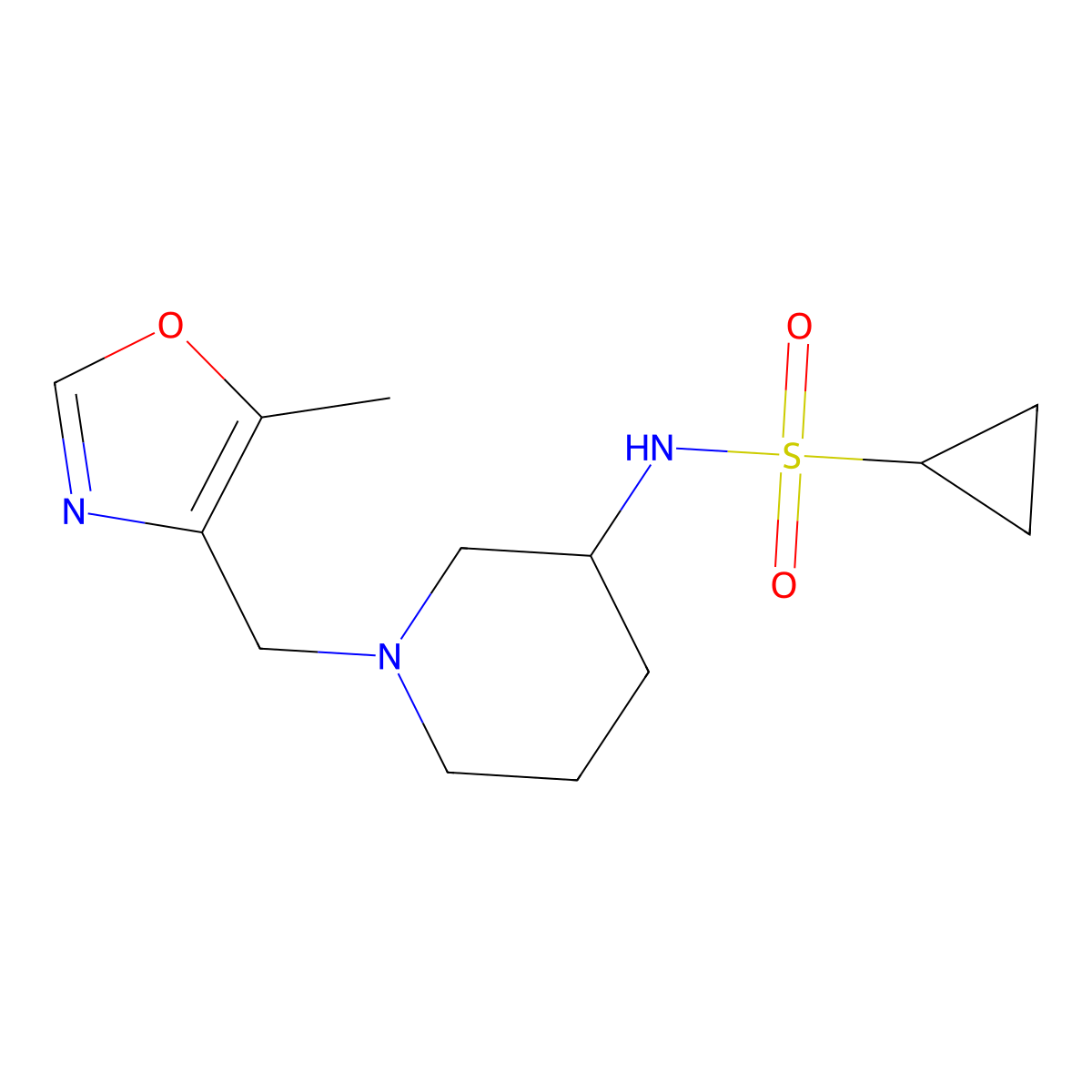 N-{1-[(5-methyl-1,3-oxazol-4-yl)methyl]piperidin-3-yl}cyclopropanesulfonamide molecular structure, CAS 2640966-98-7