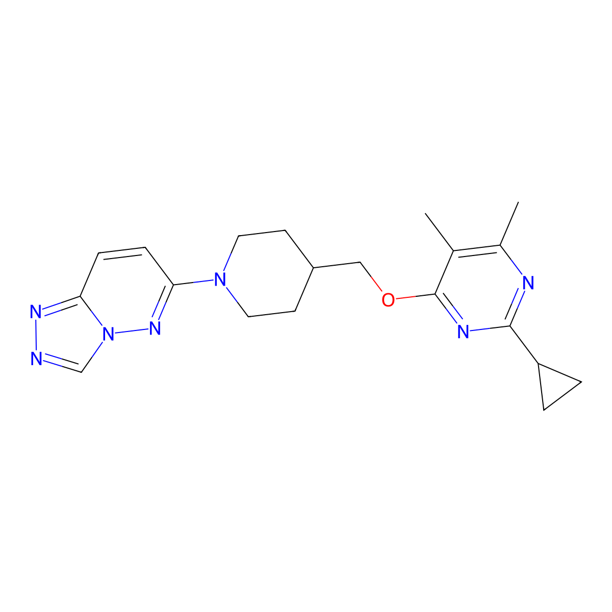 2-Cyclopropyl-4,5-dimethyl-6-[(1-{[1,2,4]triazolo[4,3-b]pyridazin-6-yl}piperidin-4-yl)methoxy]pyrimidine molecular structure, CAS 2640967-05-9