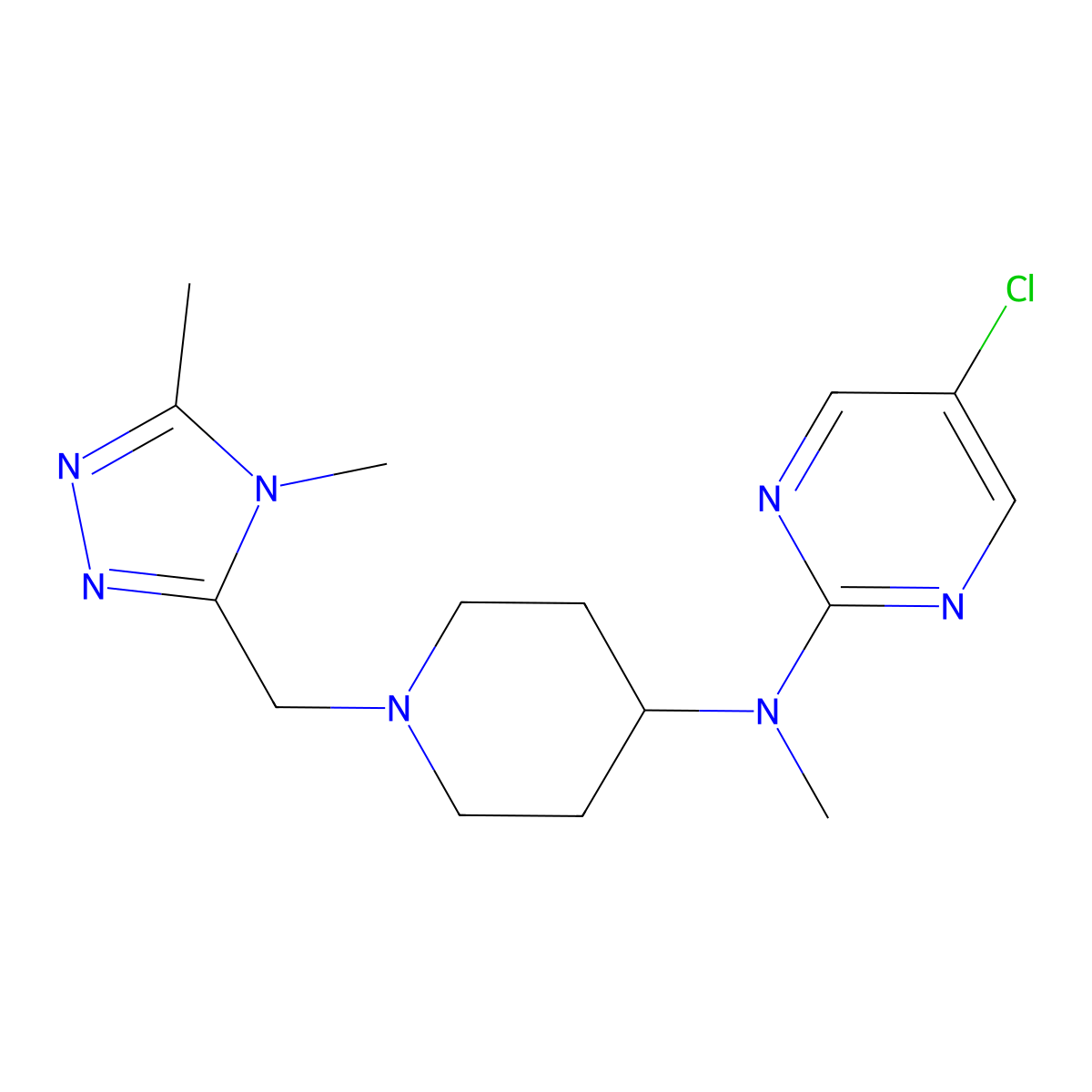5-chloro-N-{1-[(4,5-dimethyl-4H-1,2,4-triazol-3-yl)methyl]piperidin-4-yl}-N-methylpyrimidin-2-amine molecular structure, CAS 2640967-07-1