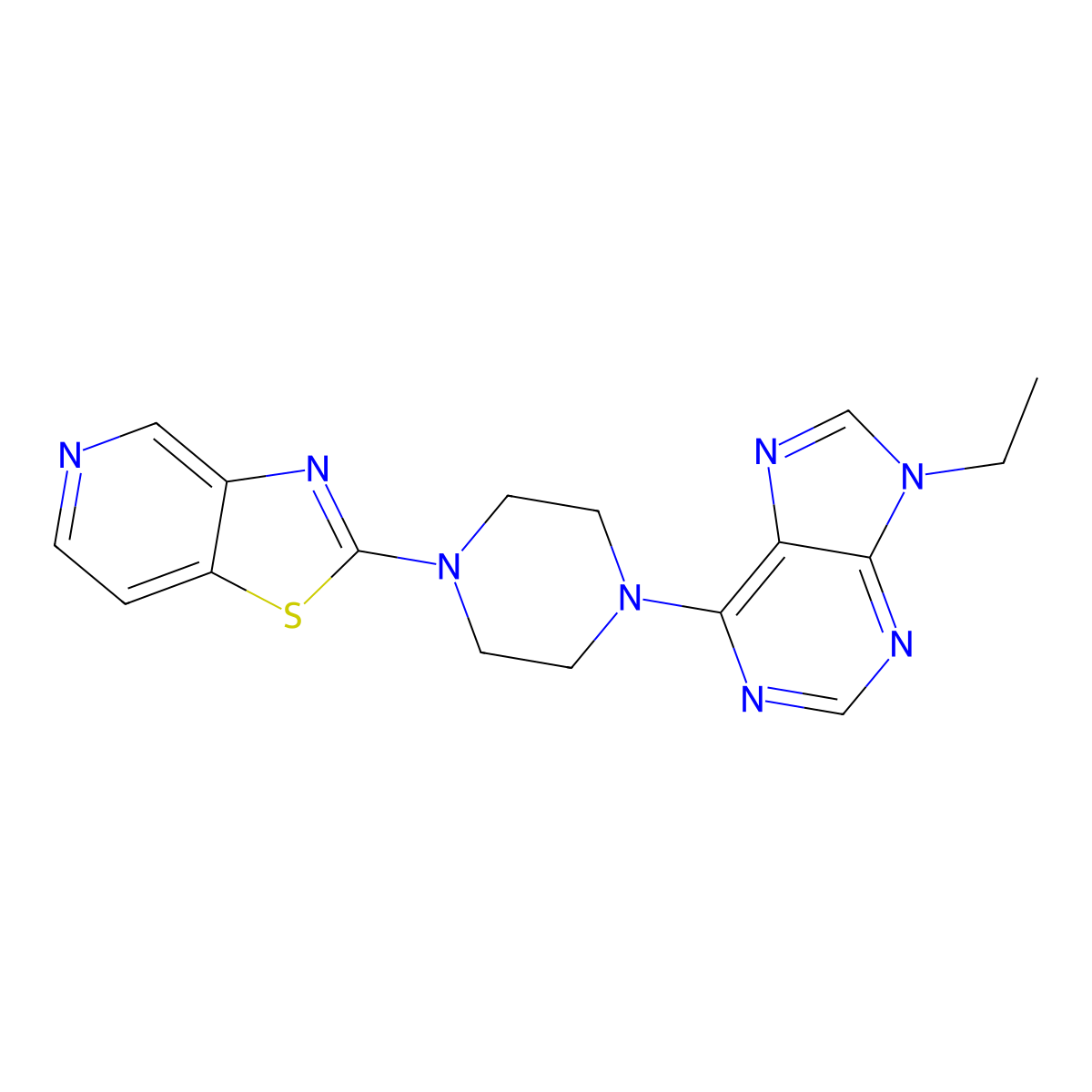 9-ethyl-6-(4-{[1,3]thiazolo[4,5-c]pyridin-2-yl}piperazin-1-yl)-9H-purine molecular structure, CAS 2640967-08-2