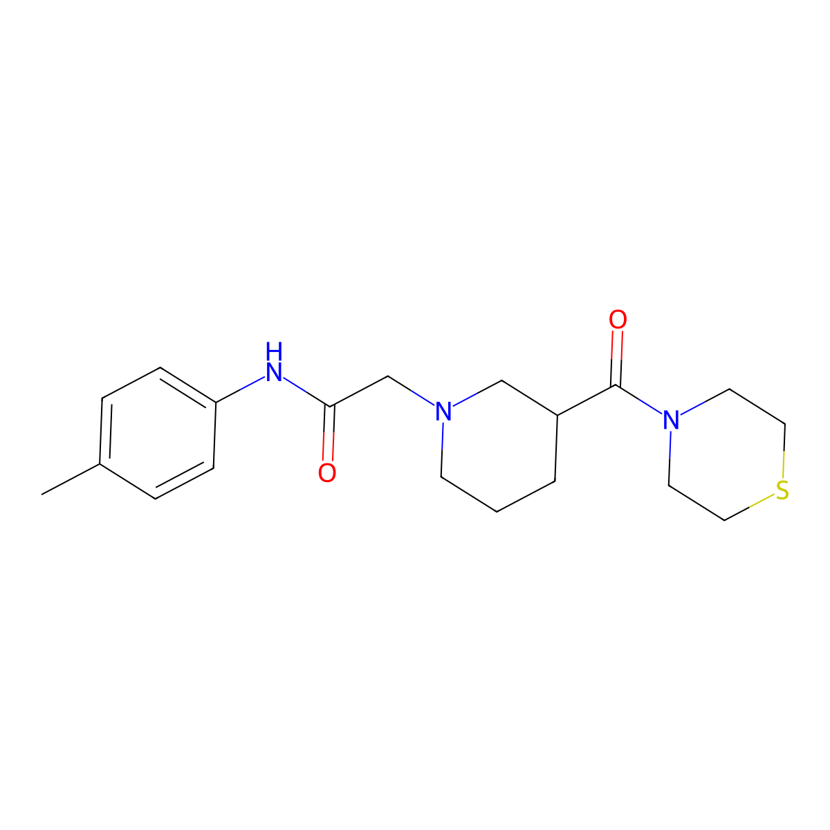 N-(4-methylphenyl)-2-[3-(thiomorpholine-4-carbonyl)piperidin-1-yl]acetamide molecular structure, CAS 2640967-19-5
