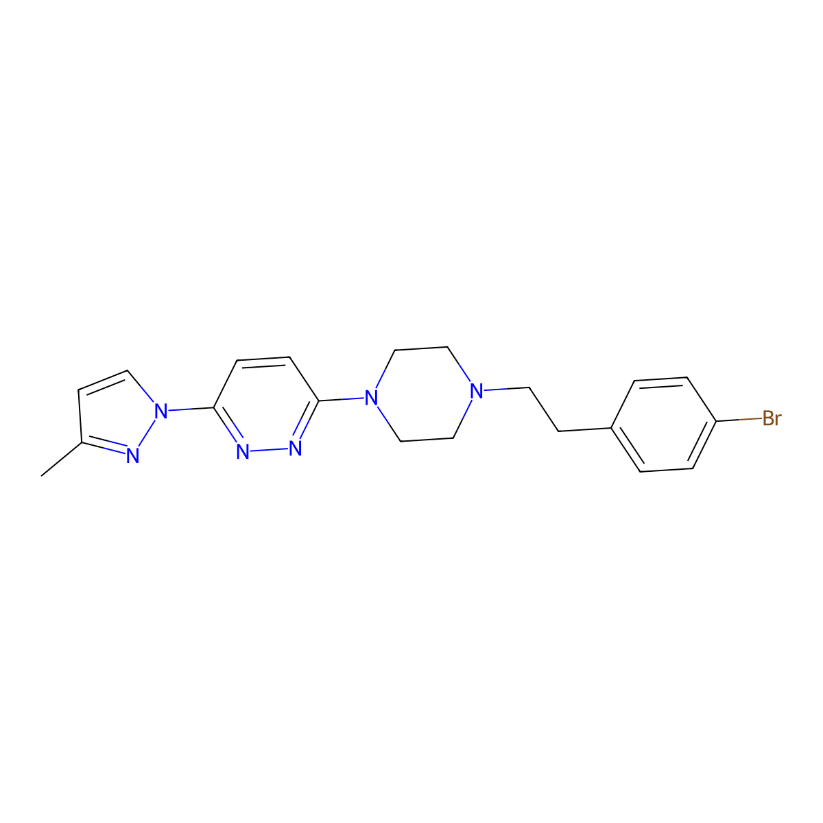 3-{4-[2-(4-bromophenyl)ethyl]piperazin-1-yl}-6-(3-methyl-1H-pyrazol-1-yl)pyridazine molecular structure, CAS 2640967-23-1
