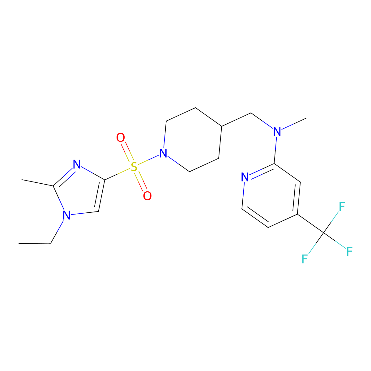 N-({1-[(1-ethyl-2-methyl-1H-imidazol-4-yl)sulfonyl]piperidin-4-yl}methyl)-N-methyl-4-(trifluoromethyl)pyridin-2-amine molecular structure, CAS 2640967-25-3
