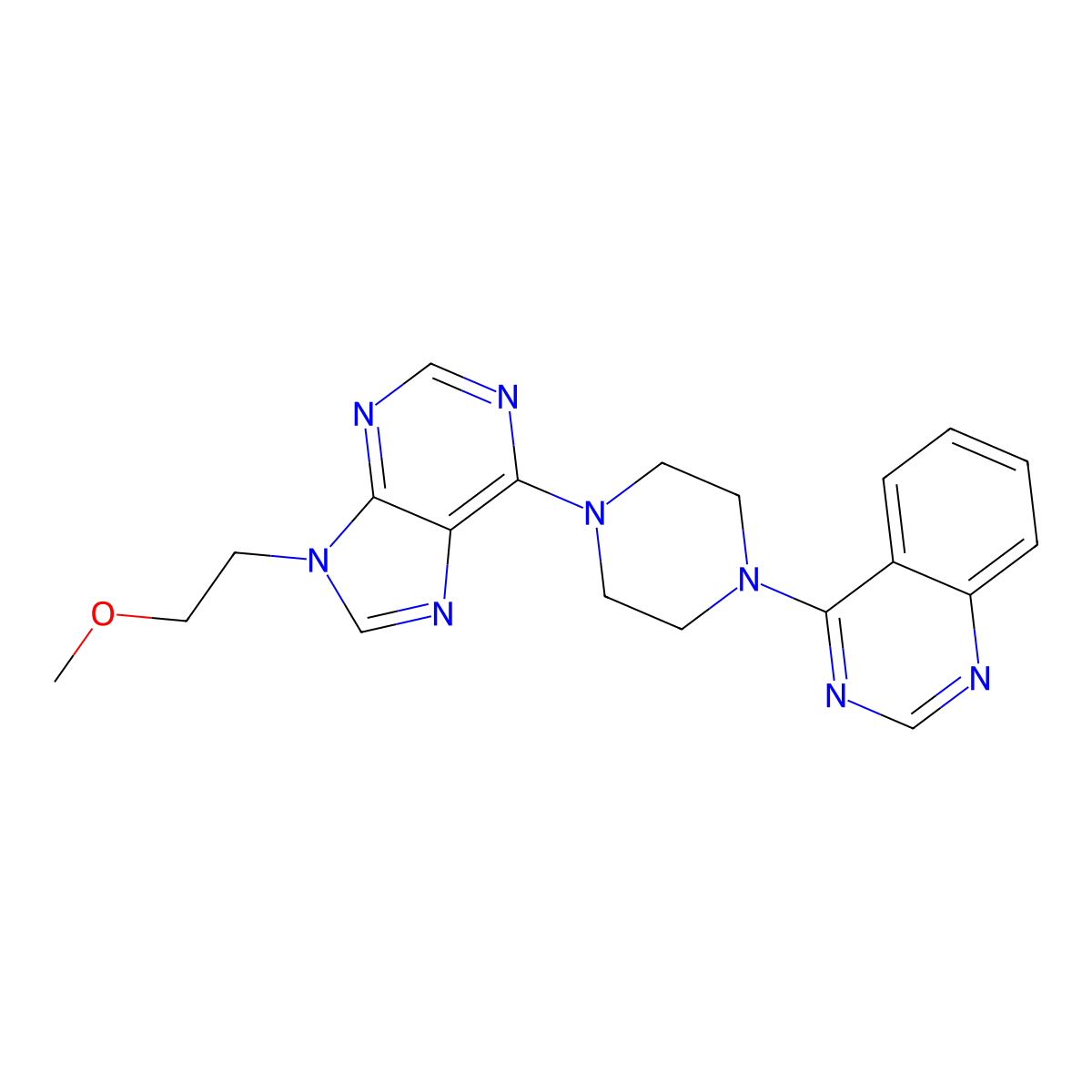 4-{4-[9-(2-methoxyethyl)-9H-purin-6-yl]piperazin-1-yl}quinazoline molecular structure, CAS 2640967-28-6