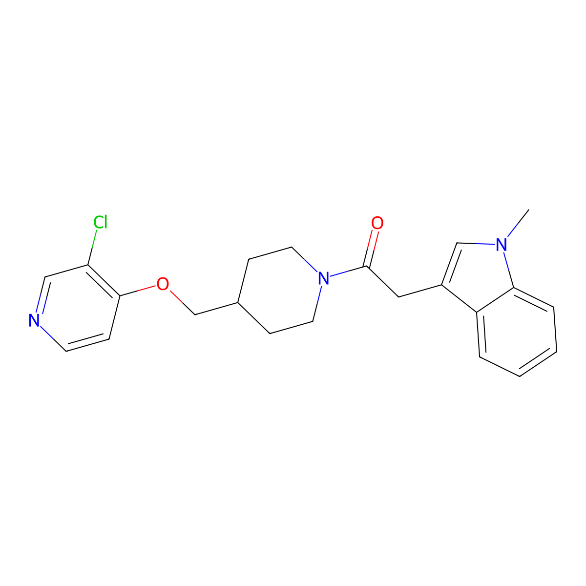 1-(4-{[(3-chloropyridin-4-yl)oxy]methyl}piperidin-1-yl)-2-(1-methyl-1H-indol-3-yl)ethan-1-one molecular structure, CAS 2640967-31-1