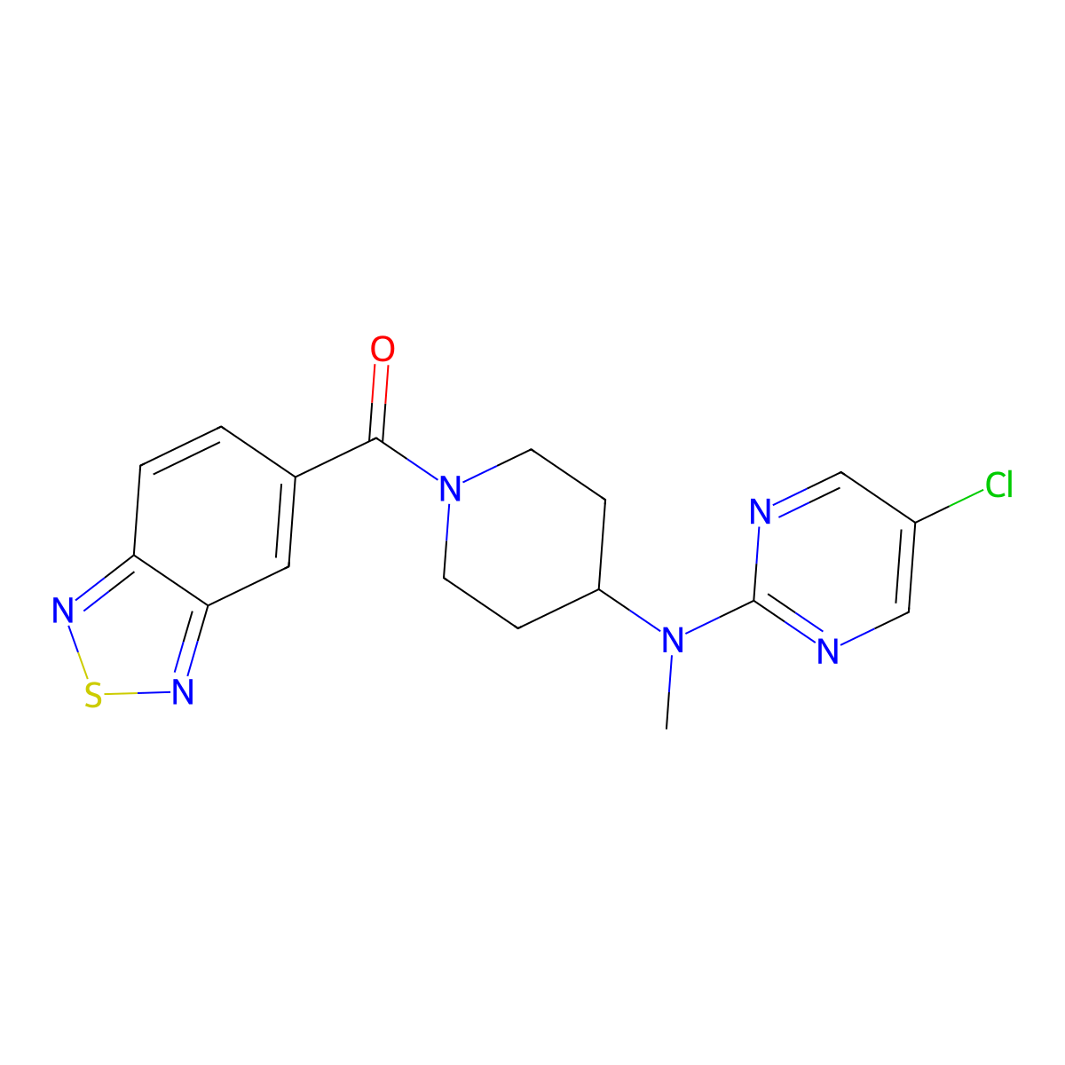 N-[1-(2,1,3-benzothiadiazole-5-carbonyl)piperidin-4-yl]-5-chloro-N-methylpyrimidin-2-amine molecular structure, CAS 2640967-37-7