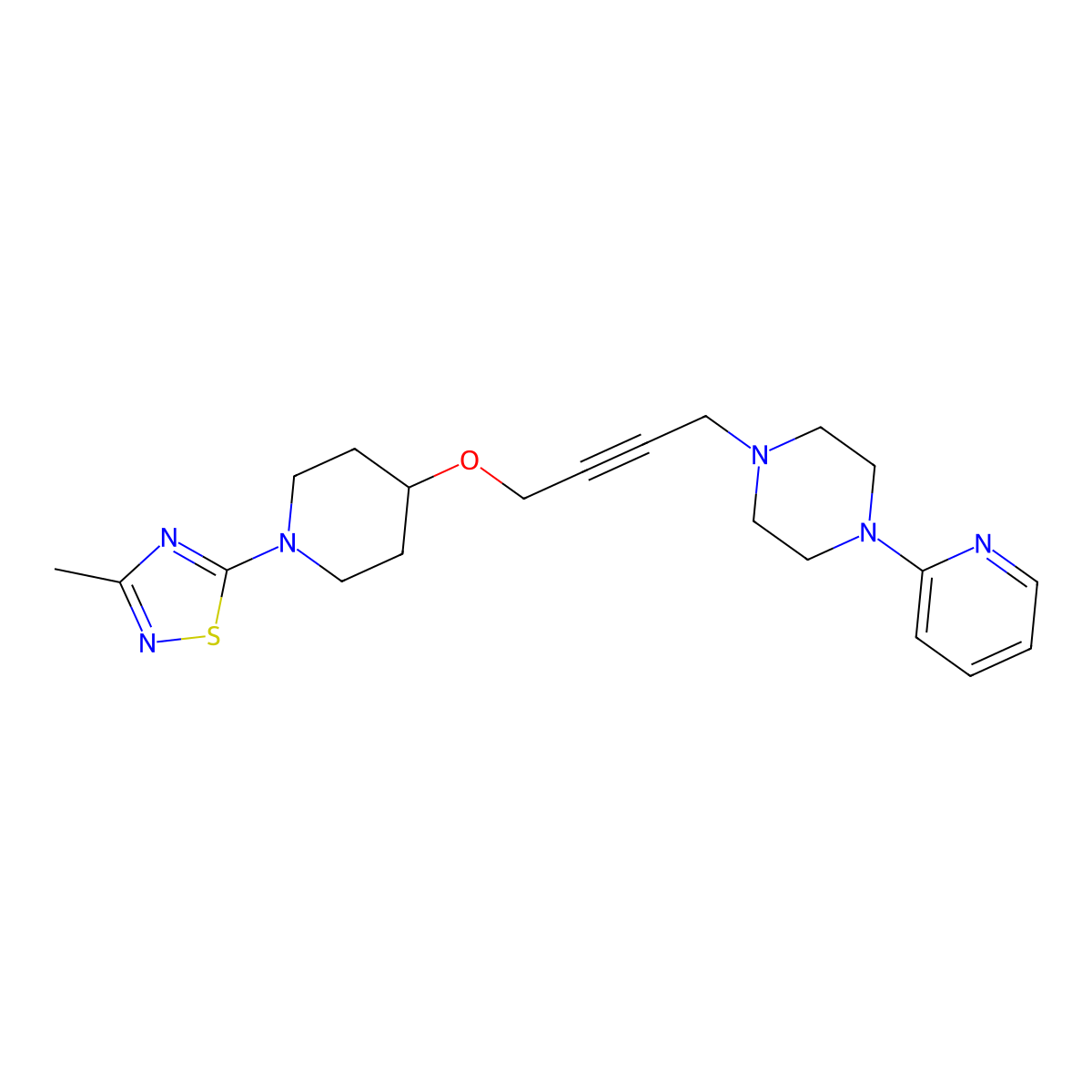 1-(4-{[1-(3-Methyl-1,2,4-thiadiazol-5-yl)piperidin-4-yl]oxy}but-2-yn-1-yl)-4-(pyridin-2-yl)piperazine molecular structure, CAS 2640967-39-9