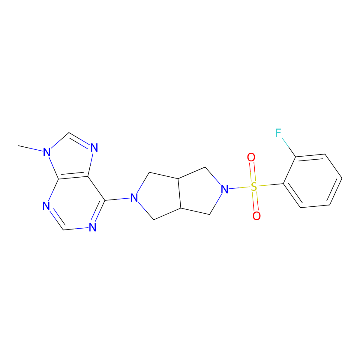 6-[5-(2-fluorobenzenesulfonyl)-octahydropyrrolo[3,4-c]pyrrol-2-yl]-9-methyl-9H-purine molecular structure, CAS 2640967-40-2