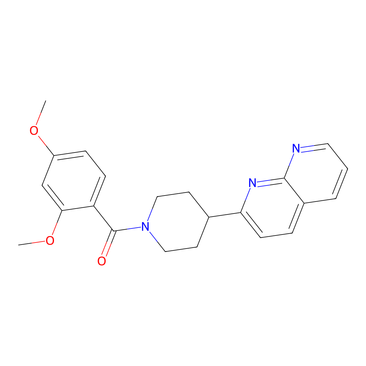 2-[1-(2,4-Dimethoxybenzoyl)piperidin-4-yl]-1,8-naphthyridine molecular structure, CAS 2640967-42-4