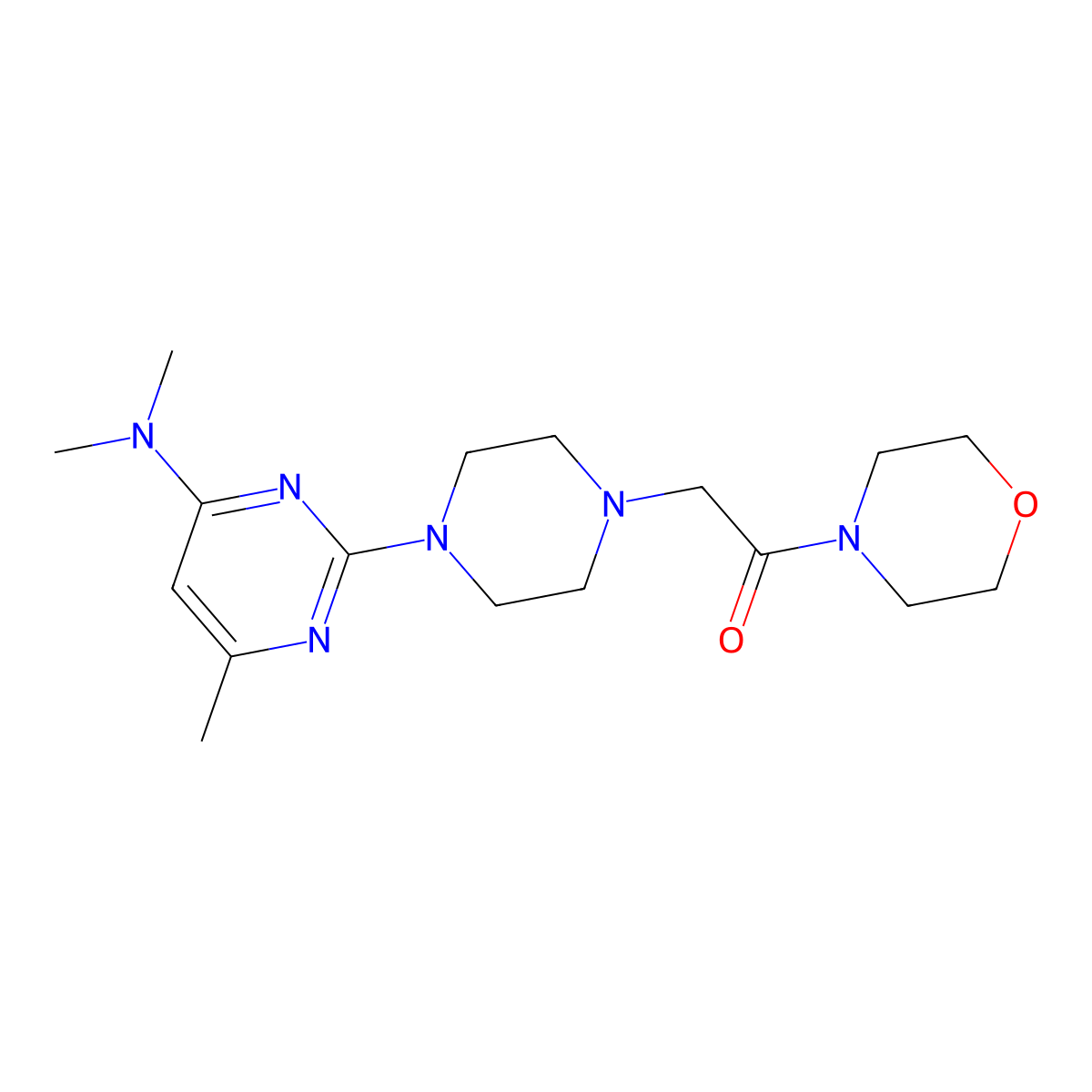 2-{4-[4-(Dimethylamino)-6-methylpyrimidin-2-yl]piperazin-1-yl}-1-(morpholin-4-yl)ethan-1-one molecular structure, CAS 2640967-43-5