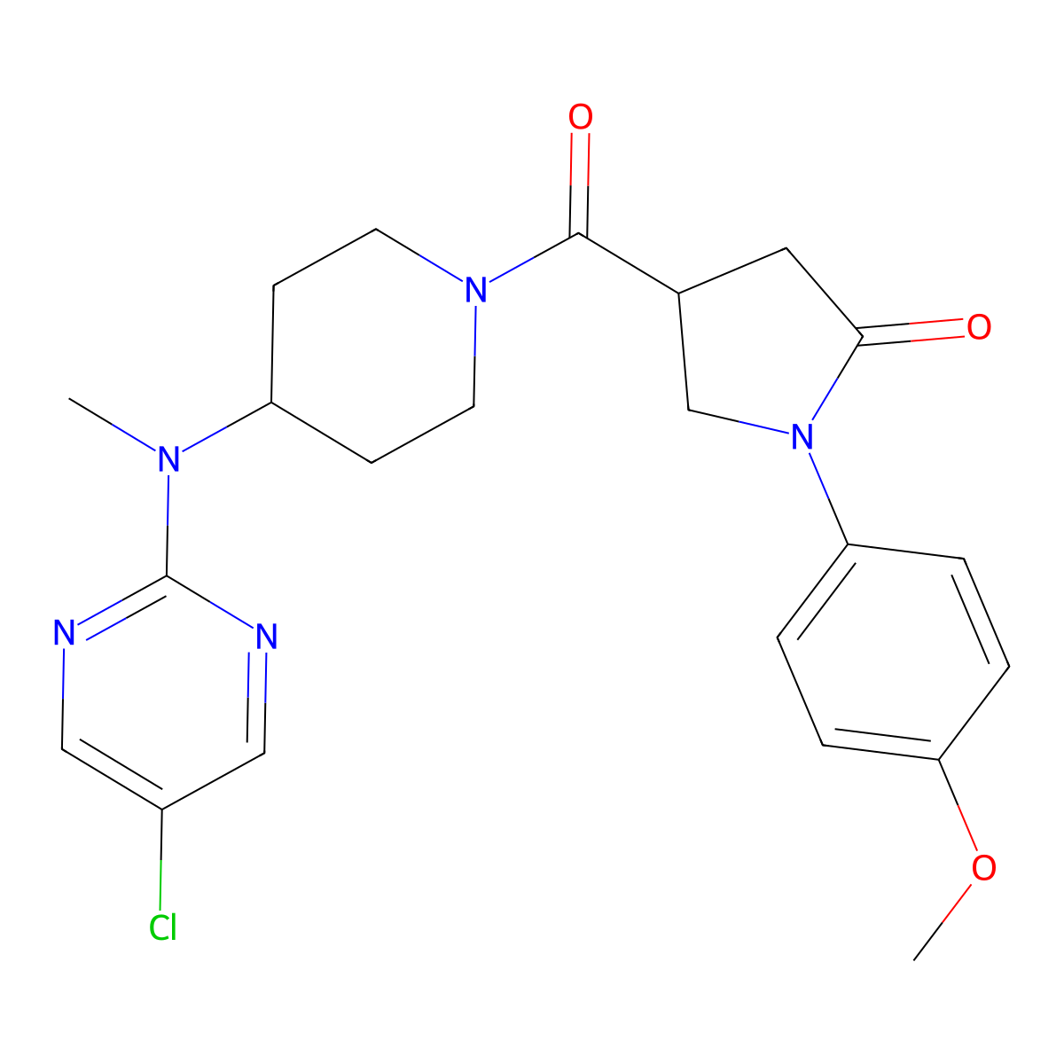 4-{4-[(5-Chloropyrimidin-2-yl)(methyl)amino]piperidine-1-carbonyl}-1-(4-methoxyphenyl)pyrrolidin-2-one molecular structure, CAS 2640967-44-6