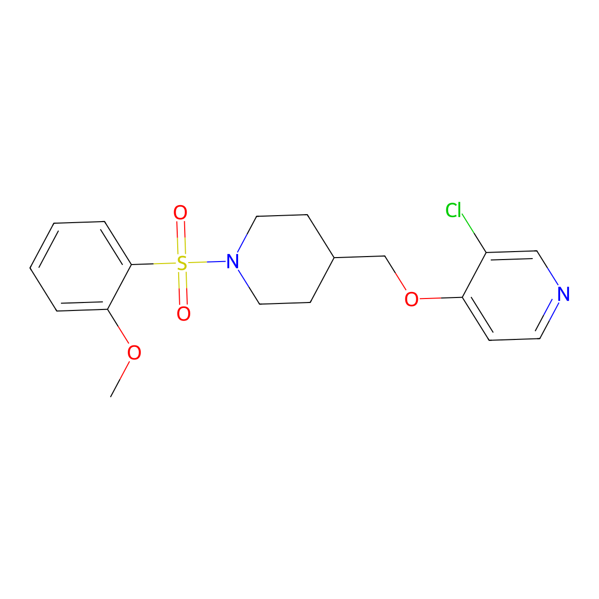 3-Chloro-4-{[1-(2-methoxybenzenesulfonyl)piperidin-4-yl]methoxy}pyridine molecular structure, CAS 2640967-45-7