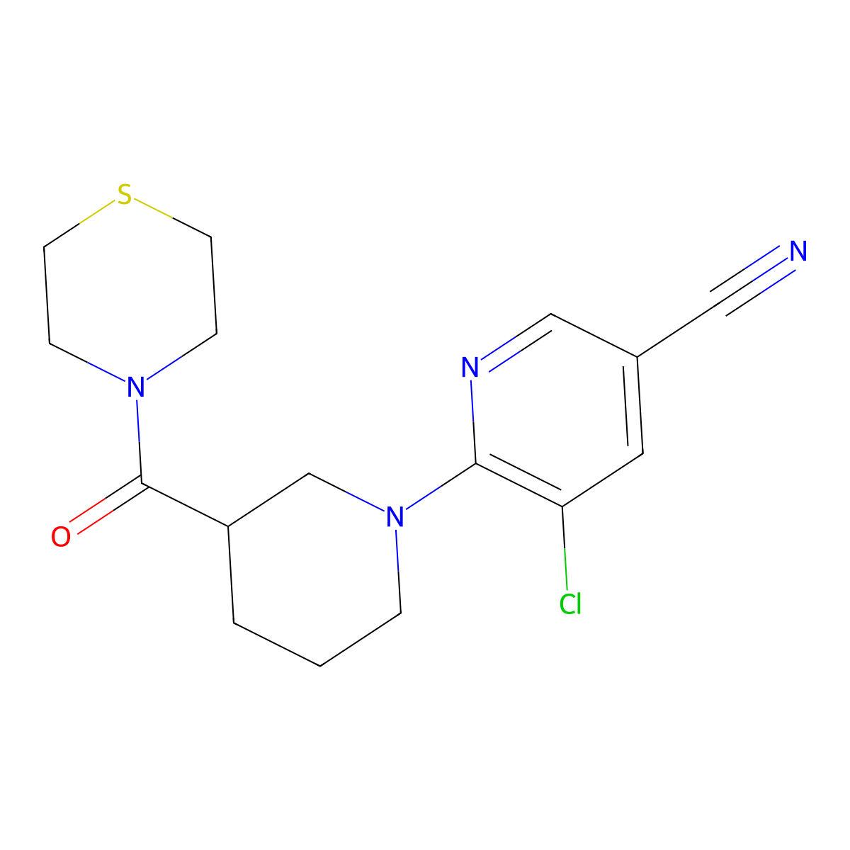 5-Chloro-6-[3-(thiomorpholine-4-carbonyl)piperidin-1-yl]pyridine-3-carbonitrile molecular structure, CAS 2640967-46-8