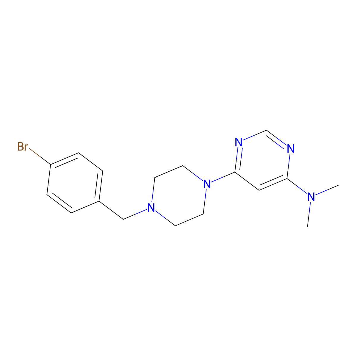 6-{4-[(4-bromophenyl)methyl]piperazin-1-yl}-N,N-dimethylpyrimidin-4-amine molecular structure, CAS 2640967-48-0