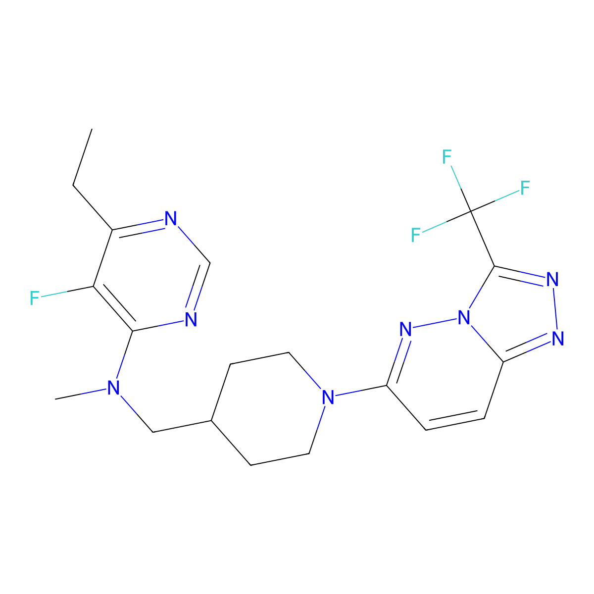 6-ethyl-5-fluoro-N-methyl-N-({1-[3-(trifluoromethyl)-[1,2,4]triazolo[4,3-b]pyridazin-6-yl]piperidin-4-yl}methyl)pyrimidin-4-amine molecular structure, CAS 2640967-59-3