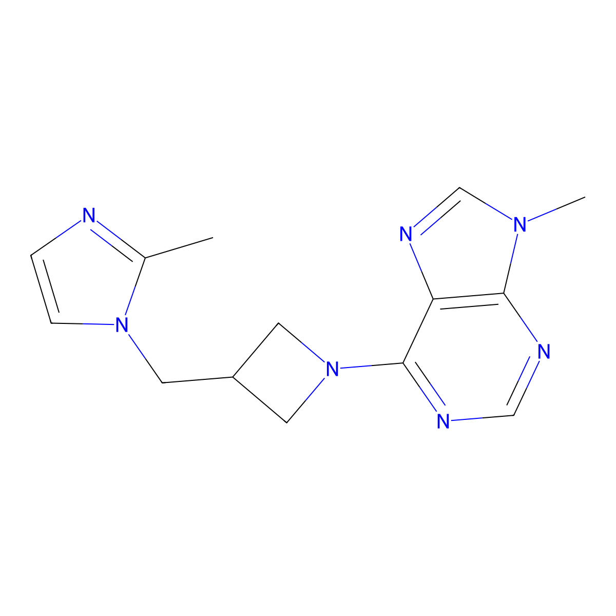 9-methyl-6-{3-[(2-methyl-1H-imidazol-1-yl)methyl]azetidin-1-yl}-9H-purine molecular structure, CAS 2640967-60-6