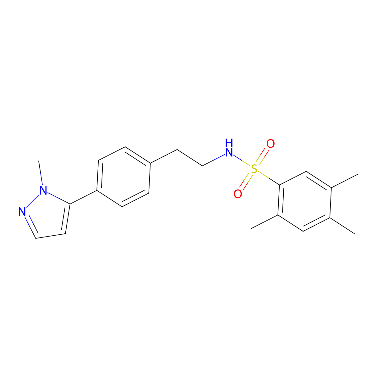 2,4,5-trimethyl-N-{2-[4-(1-methyl-1H-pyrazol-5-yl)phenyl]ethyl}benzene-1-sulfonamide molecular structure, CAS 2640967-65-1