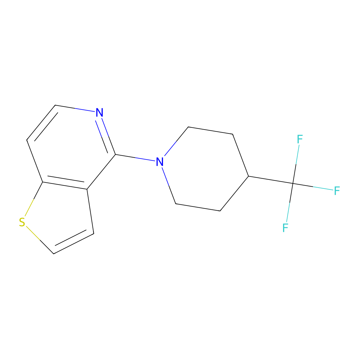 1-{Thieno[3,2-c]pyridin-4-yl}-4-(trifluoromethyl)piperidine molecular structure, CAS 2640967-66-2