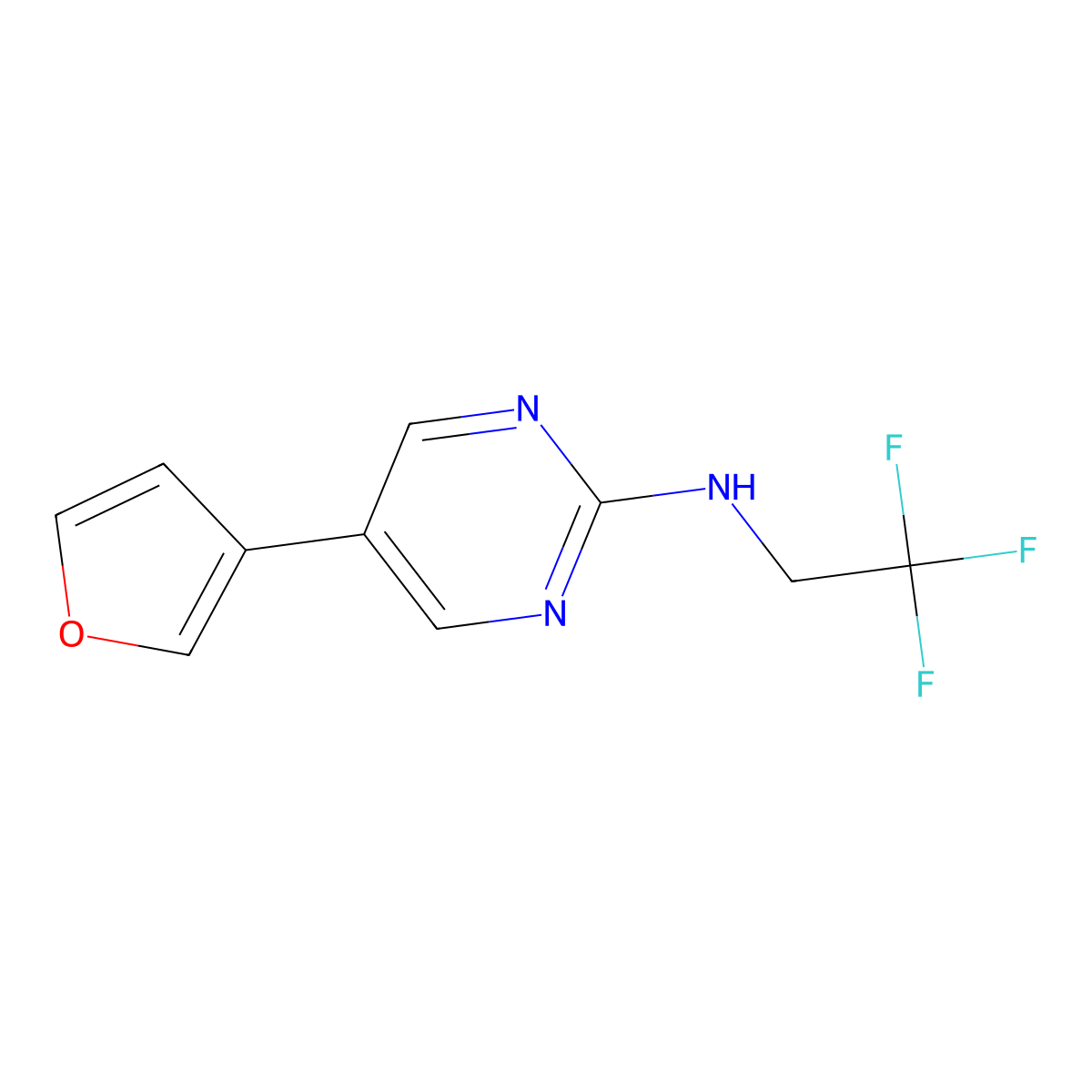 5-(furan-3-yl)-N-(2,2,2-trifluoroethyl)pyrimidin-2-amine molecular structure, CAS 2640967-68-4