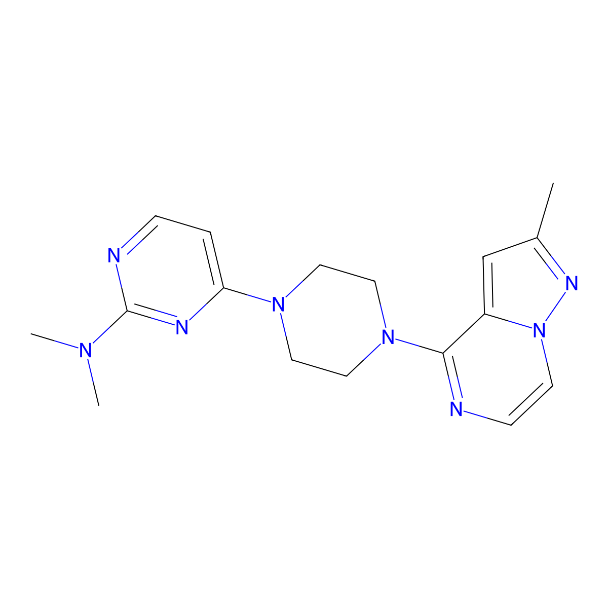 N,N-dimethyl-4-(4-{2-methylpyrazolo[1,5-a]pyrazin-4-yl}piperazin-1-yl)pyrimidin-2-amine molecular structure, CAS 2640967-72-0