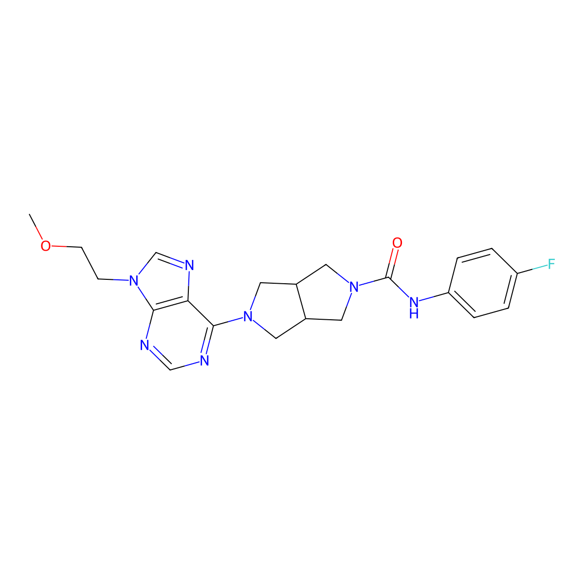 N-(4-fluorophenyl)-5-[9-(2-methoxyethyl)-9H-purin-6-yl]-octahydropyrrolo[3,4-c]pyrrole-2-carboxamide molecular structure, CAS 2640967-73-1