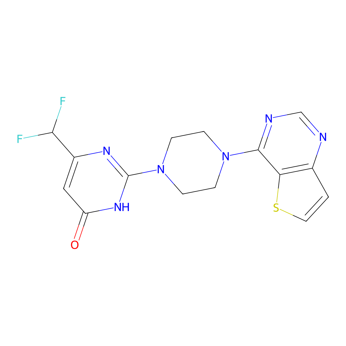 6-(Difluoromethyl)-2-(4-{thieno[3,2-d]pyrimidin-4-yl}piperazin-1-yl)-3,4-dihydropyrimidin-4-one molecular structure, CAS 2640967-76-4