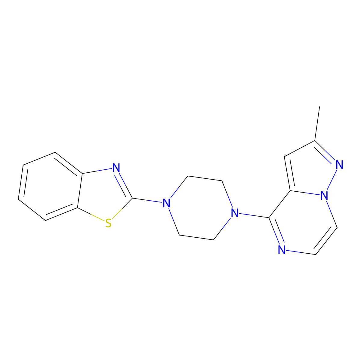 2-(4-{2-Methylpyrazolo[1,5-a]pyrazin-4-yl}piperazin-1-yl)-1,3-benzothiazole molecular structure, CAS 2640967-79-7