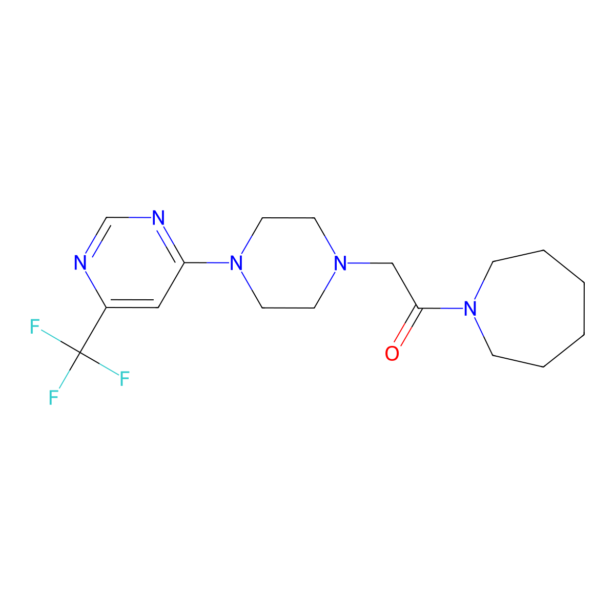 1-(Azepan-1-yl)-2-{4-[6-(trifluoromethyl)pyrimidin-4-yl]piperazin-1-yl}ethan-1-one molecular structure, CAS 2640967-83-3