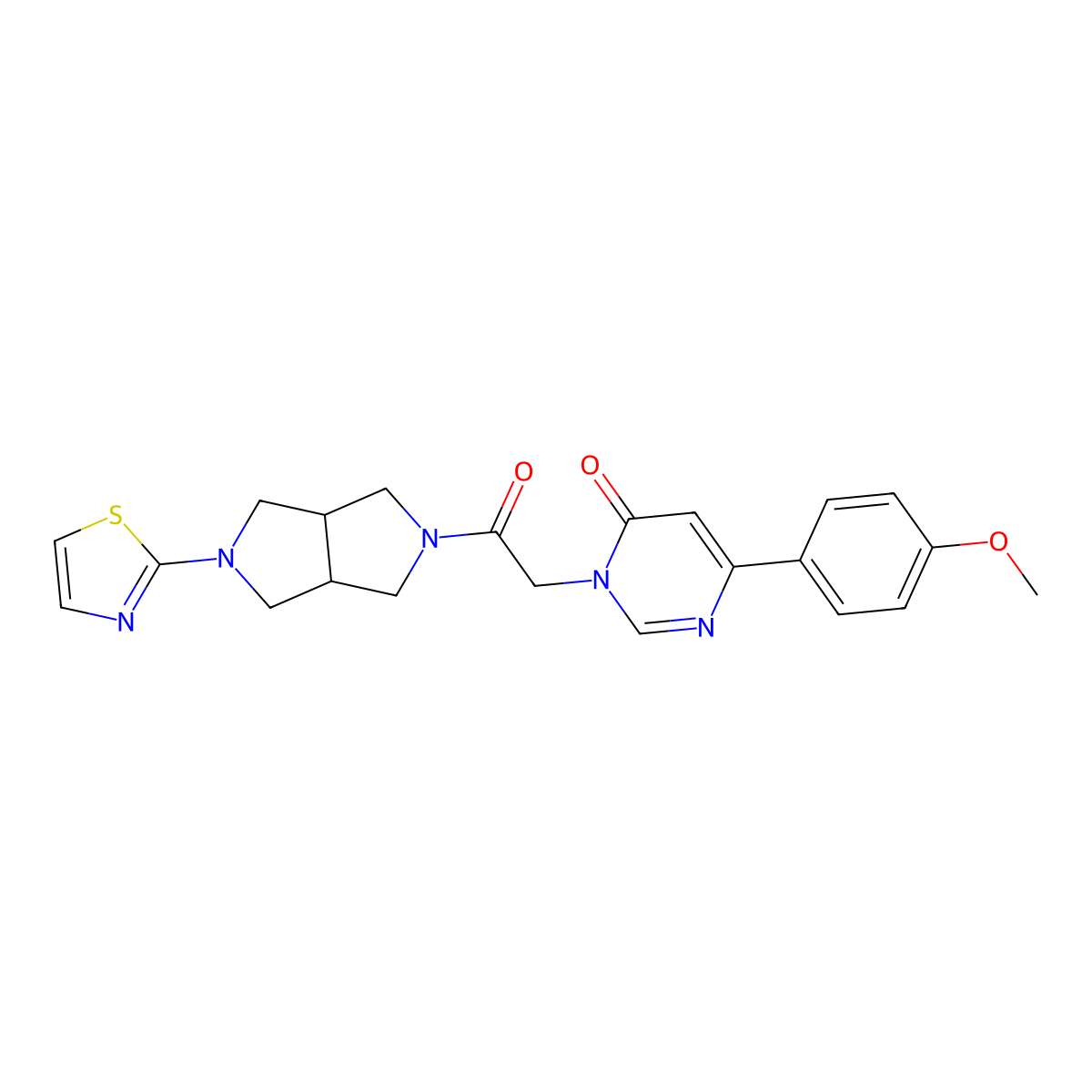 6-(4-Methoxyphenyl)-3-{2-oxo-2-[5-(1,3-thiazol-2-yl)-octahydropyrrolo[3,4-c]pyrrol-2-yl]ethyl}-3,4-dihydropyrimidin-4-one molecular structure, CAS 2640967-86-6