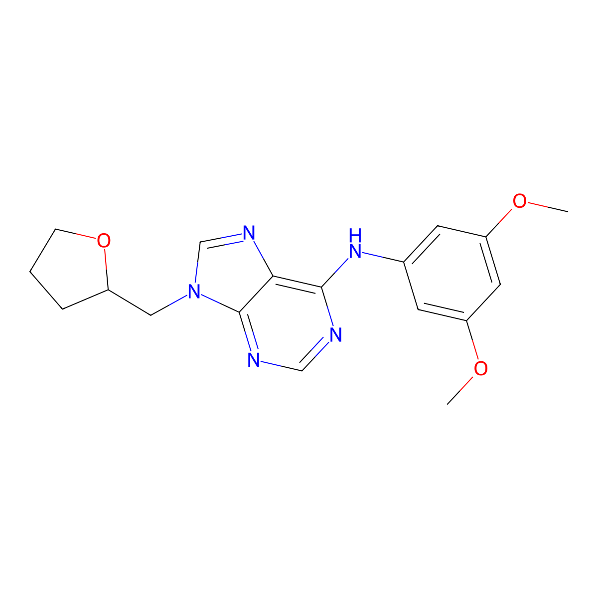 N-(3,5-dimethoxyphenyl)-9-[(oxolan-2-yl)methyl]-9H-purin-6-amine molecular structure, CAS 2640967-88-8