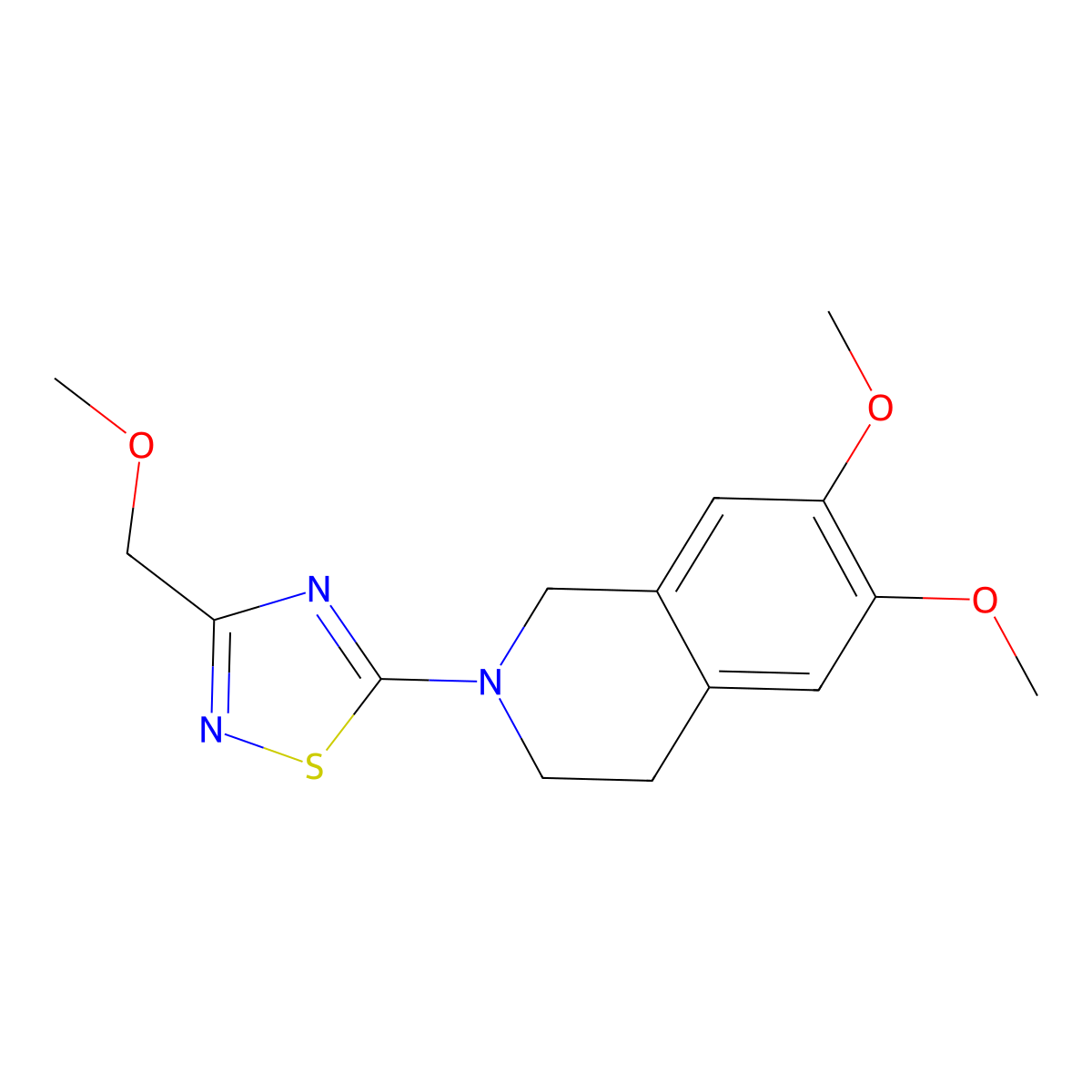 6,7-Dimethoxy-2-[3-(methoxymethyl)-1,2,4-thiadiazol-5-yl]-1,2,3,4-tetrahydroisoquinoline molecular structure, CAS 2640967-92-4