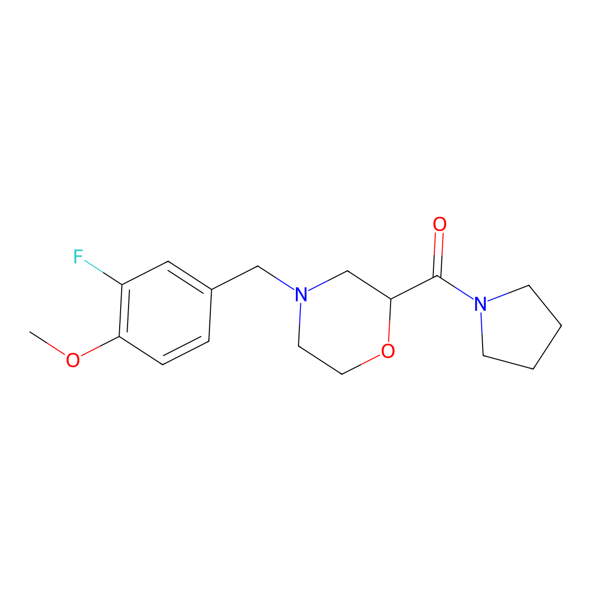 4-[(3-Fluoro-4-methoxyphenyl)methyl]-2-(pyrrolidine-1-carbonyl)morpholine molecular structure, CAS 2640967-93-5