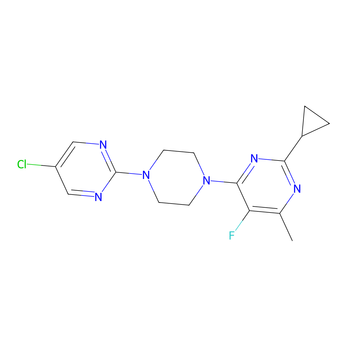 4-[4-(5-Chloropyrimidin-2-yl)piperazin-1-yl]-2-cyclopropyl-5-fluoro-6-methylpyrimidine molecular structure, CAS 2640967-94-6