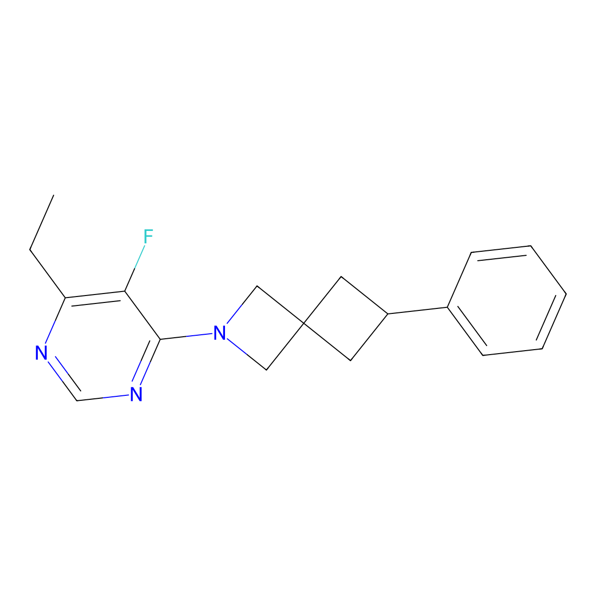 2-(6-Ethyl-5-fluoropyrimidin-4-yl)-6-phenyl-2-azaspiro[3.3]heptane molecular structure, CAS 2640967-96-8