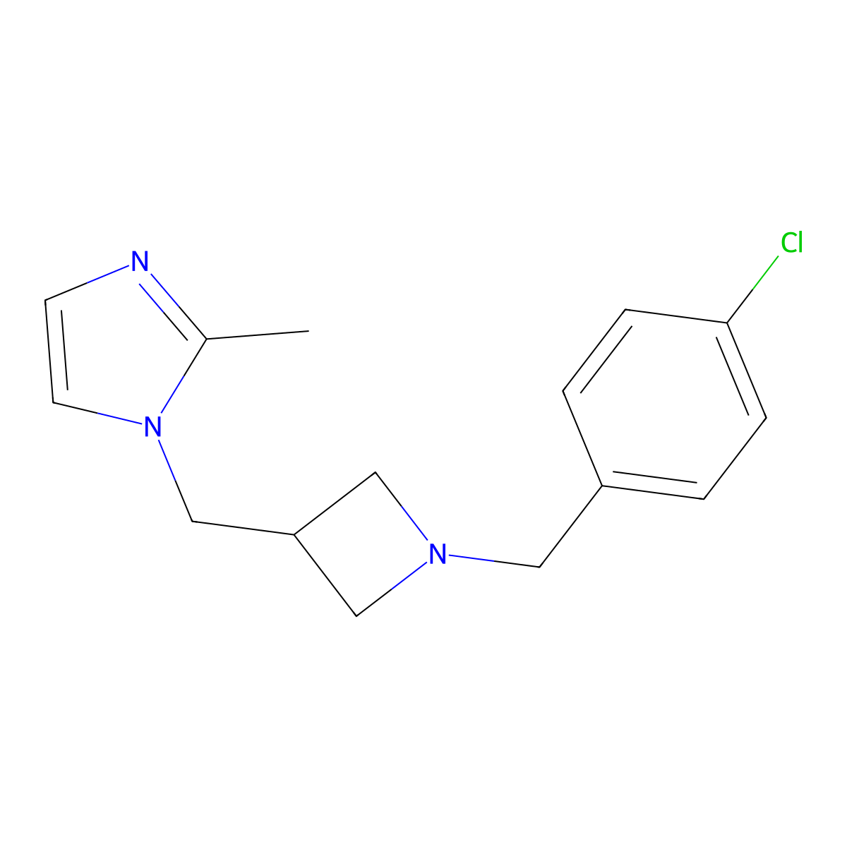 1-({1-[(4-chlorophenyl)methyl]azetidin-3-yl}methyl)-2-methyl-1H-imidazole molecular structure, CAS 2640967-98-0