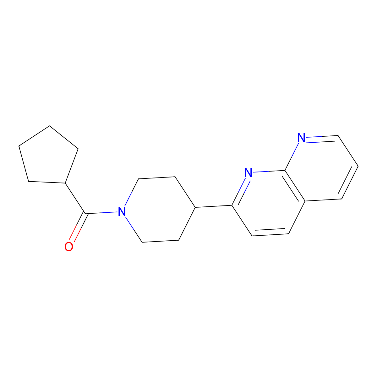 2-(1-Cyclopentanecarbonylpiperidin-4-yl)-1,8-naphthyridine molecular structure, CAS 2640968-00-7