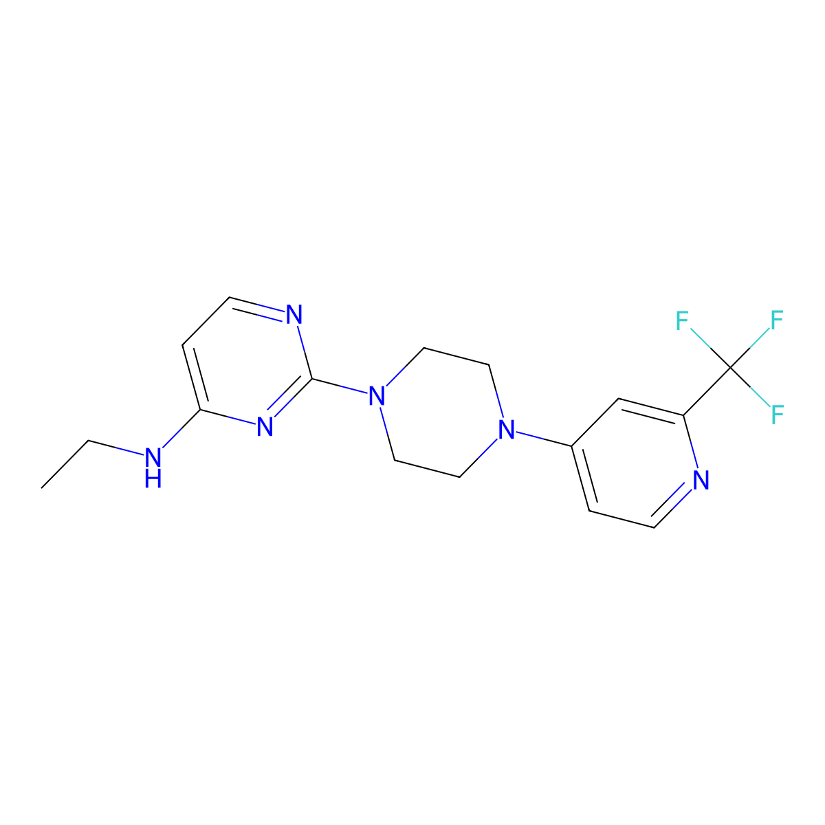 N-ethyl-2-{4-[2-(trifluoromethyl)pyridin-4-yl]piperazin-1-yl}pyrimidin-4-amine molecular structure, CAS 2640968-01-8