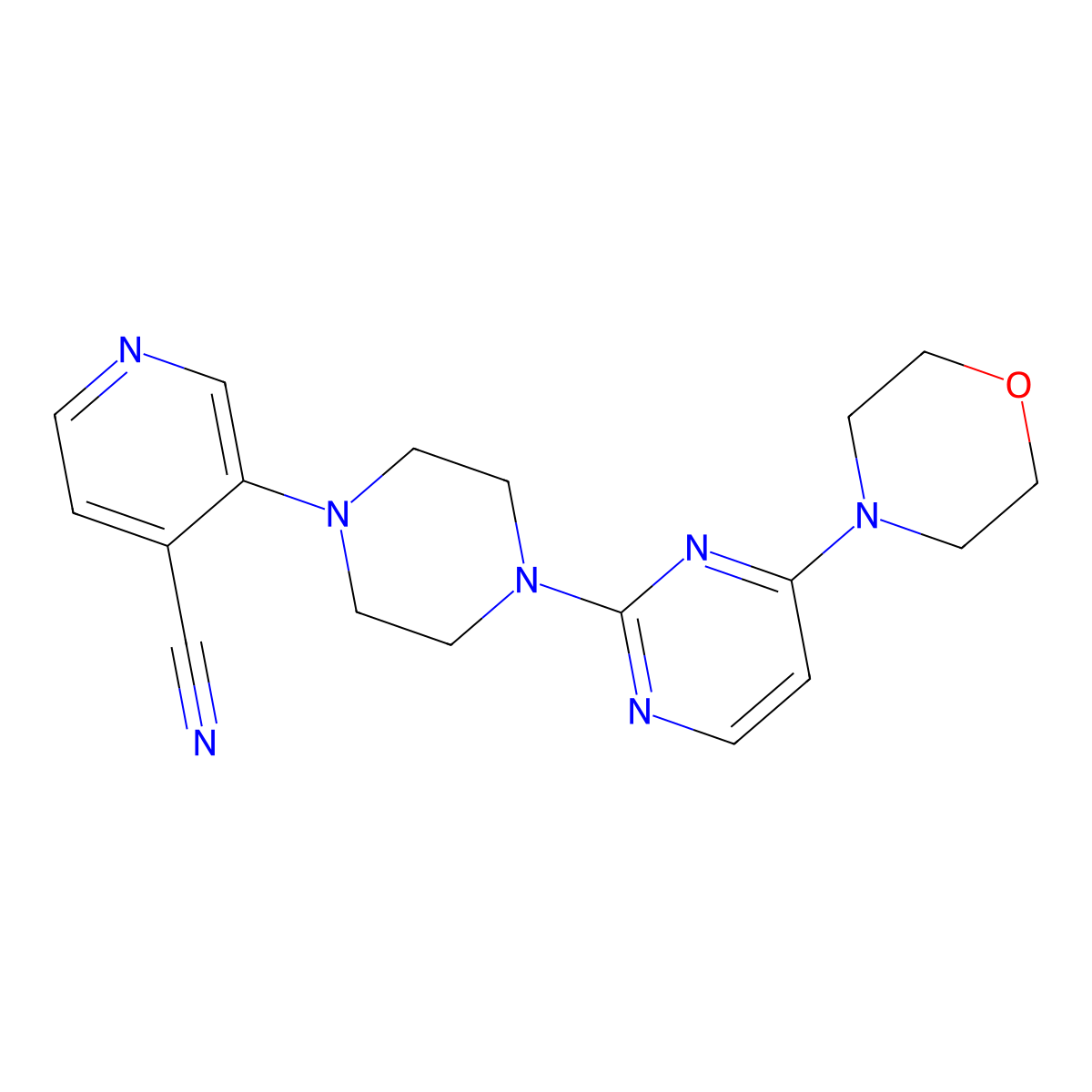 3-{4-[4-(Morpholin-4-yl)pyrimidin-2-yl]piperazin-1-yl}pyridine-4-carbonitrile molecular structure, CAS 2640968-09-6