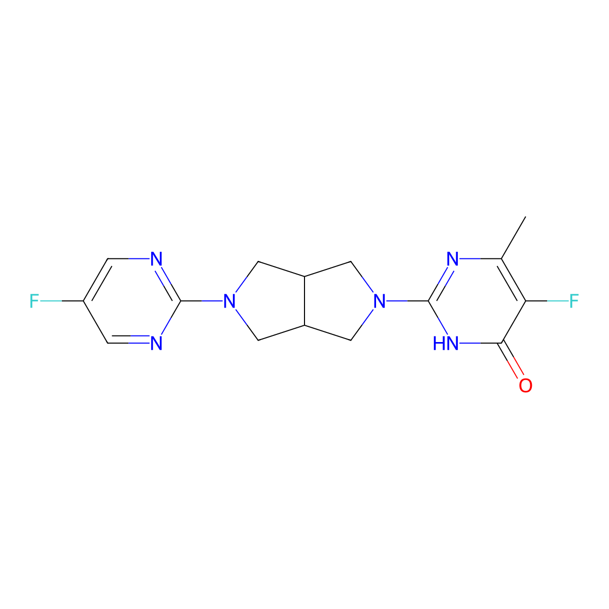 5-Fluoro-2-[5-(5-fluoropyrimidin-2-yl)-octahydropyrrolo[3,4-c]pyrrol-2-yl]-6-methyl-3,4-dihydropyrimidin-4-one molecular structure, CAS 2640968-12-1