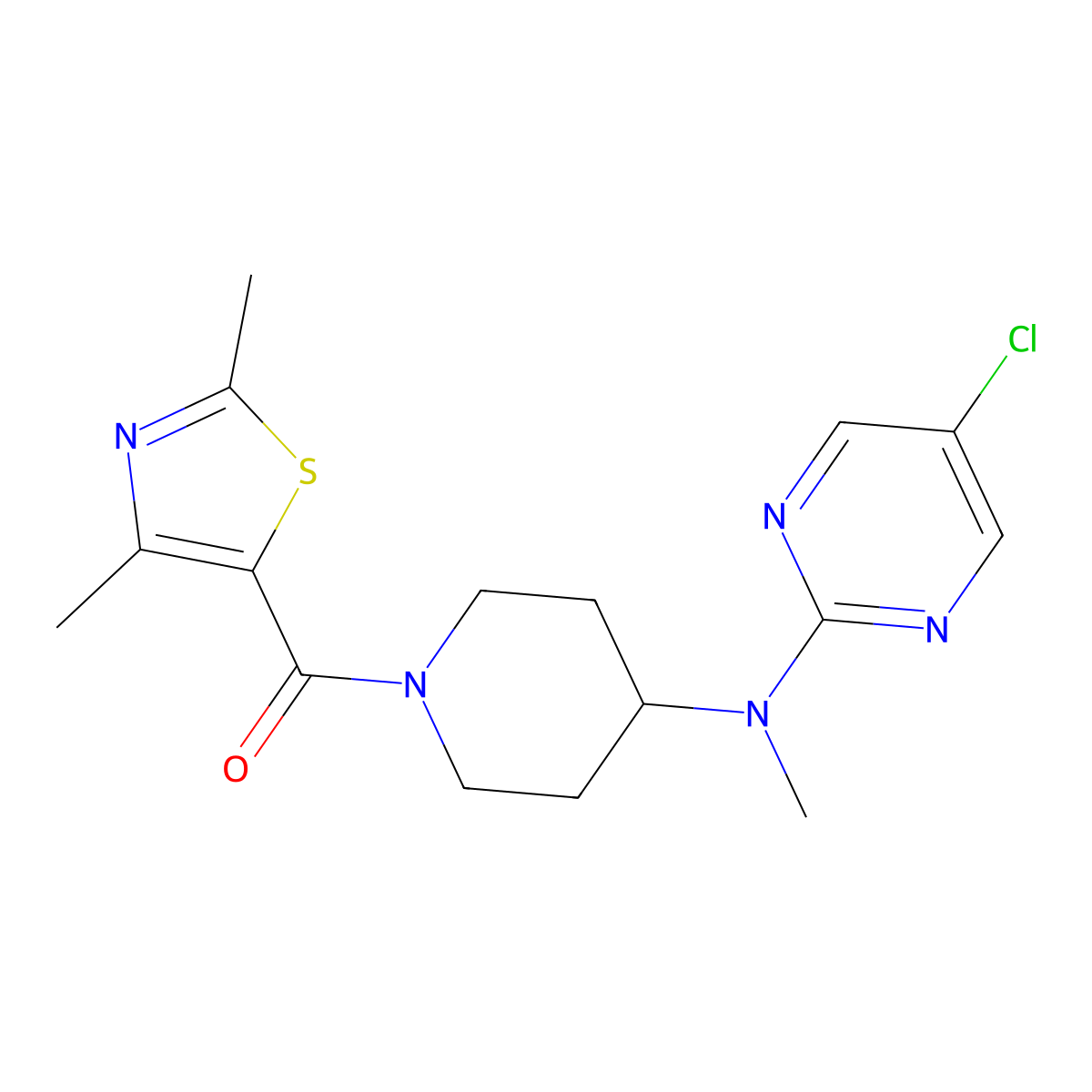 5-chloro-N-[1-(2,4-dimethyl-1,3-thiazole-5-carbonyl)piperidin-4-yl]-N-methylpyrimidin-2-amine molecular structure, CAS 2640968-18-7