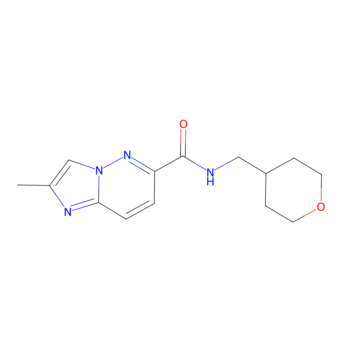 2-methyl-N-[(oxan-4-yl)methyl]imidazo[1,2-b]pyridazine-6-carboxamide molecular structure, CAS 2640968-19-8