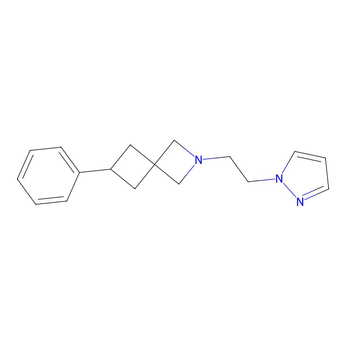 6-phenyl-2-[2-(1H-pyrazol-1-yl)ethyl]-2-azaspiro[3.3]heptane molecular structure, CAS 2640968-24-5