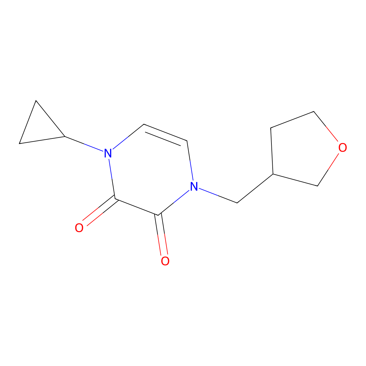 1-Cyclopropyl-4-[(oxolan-3-yl)methyl]-1,2,3,4-tetrahydropyrazine-2,3-dione molecular structure, CAS 2640968-26-7
