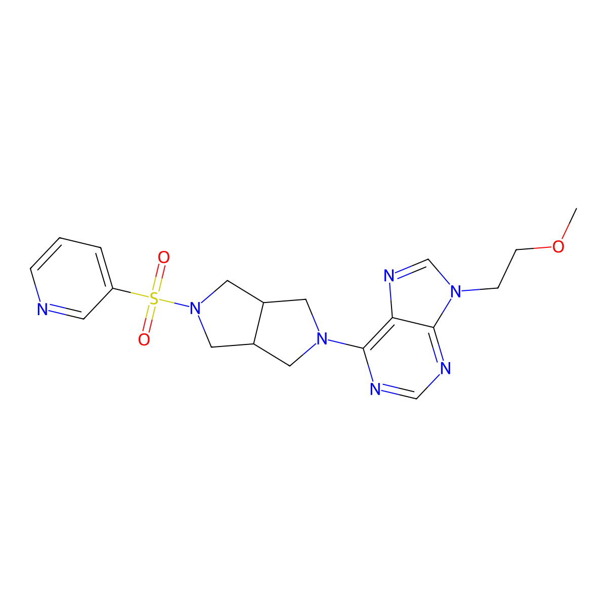 9-(2-methoxyethyl)-6-[5-(pyridine-3-sulfonyl)-octahydropyrrolo[3,4-c]pyrrol-2-yl]-9H-purine molecular structure, CAS 2640968-27-8