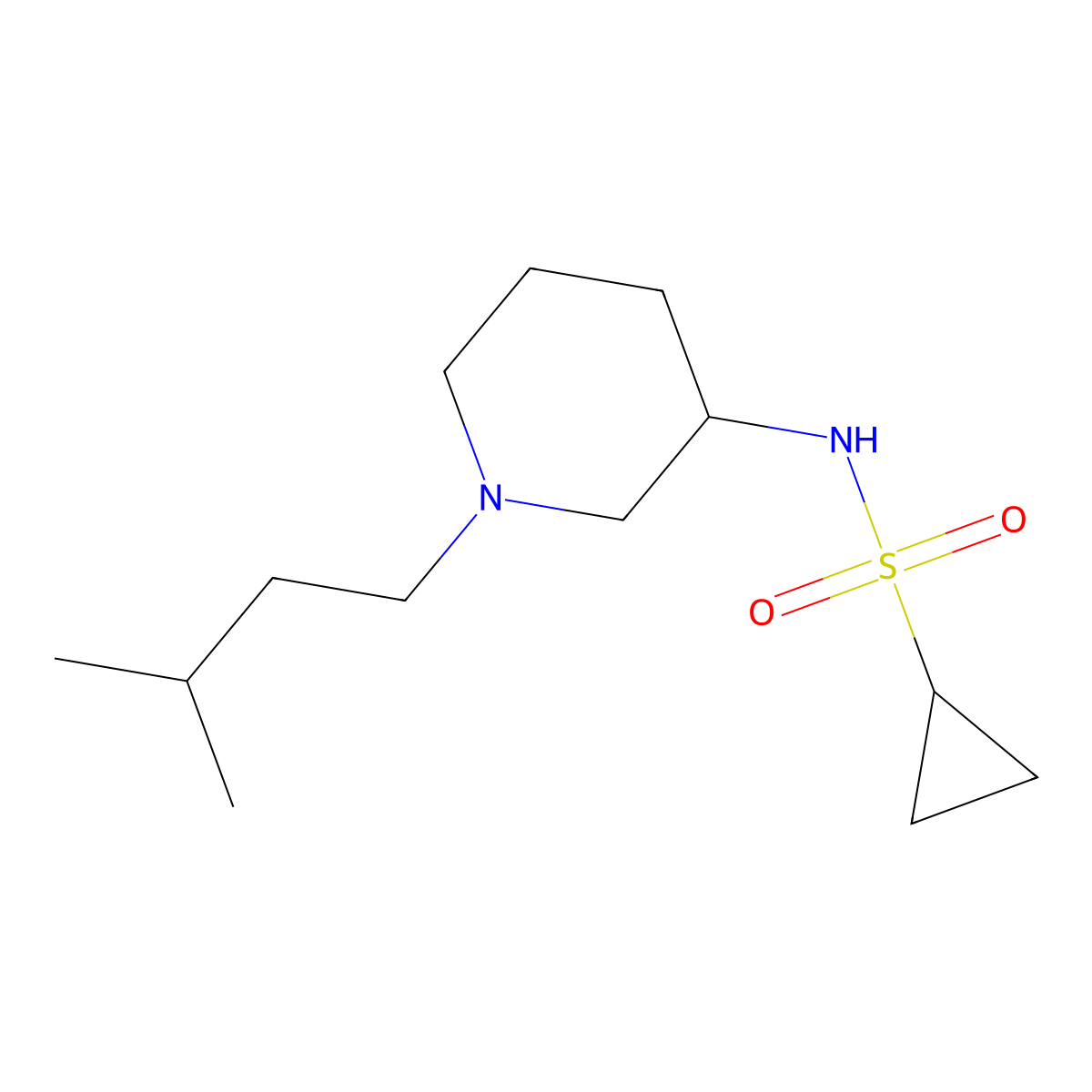 N-[1-(3-methylbutyl)piperidin-3-yl]cyclopropanesulfonamide molecular structure, CAS 2640968-28-9