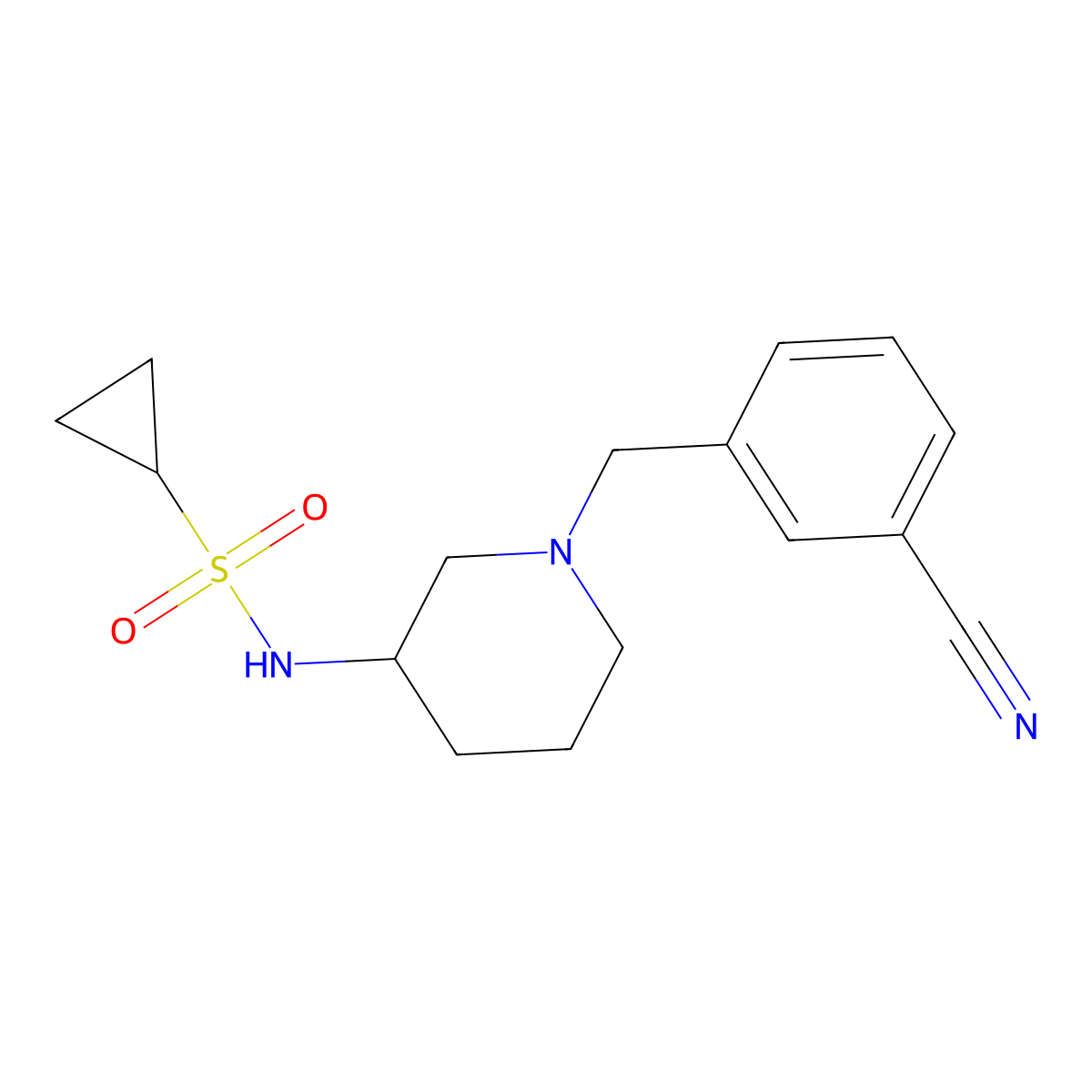 N-{1-[(3-cyanophenyl)methyl]piperidin-3-yl}cyclopropanesulfonamide molecular structure, CAS 2640968-29-0